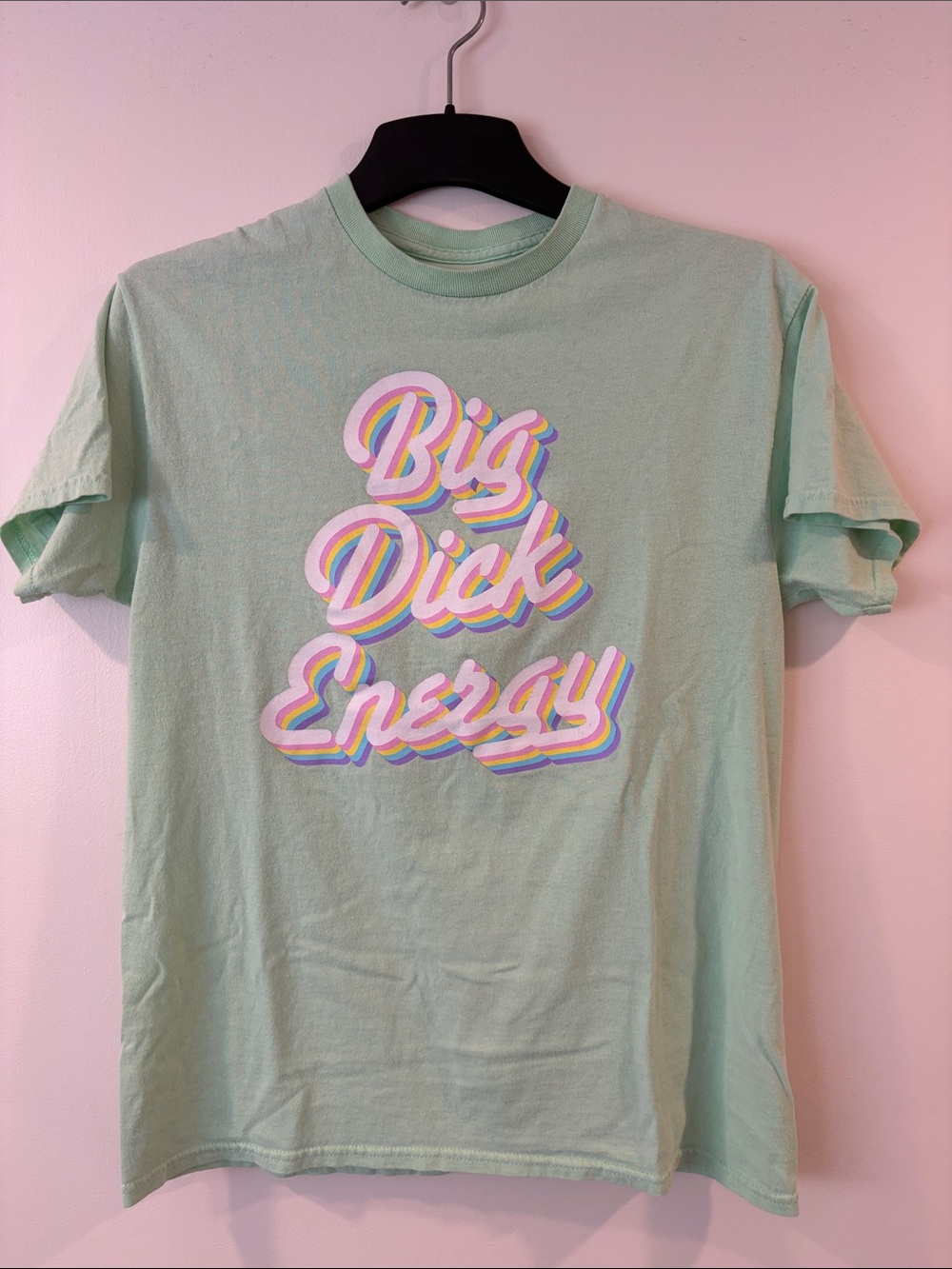 Spencer's Mint Green Short Sleeve Tee with Pastel Rainbow Graphic